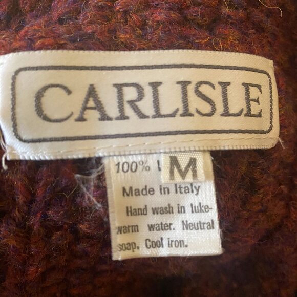 Carlisle Made In Italy Wool Cable Knit Cardigan Sweater In Burgundy - Picture 5 of 6